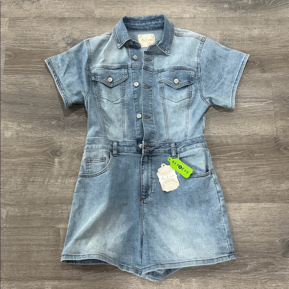 Altar'd State Skylar Blue Denim Romper Stretch Size XS